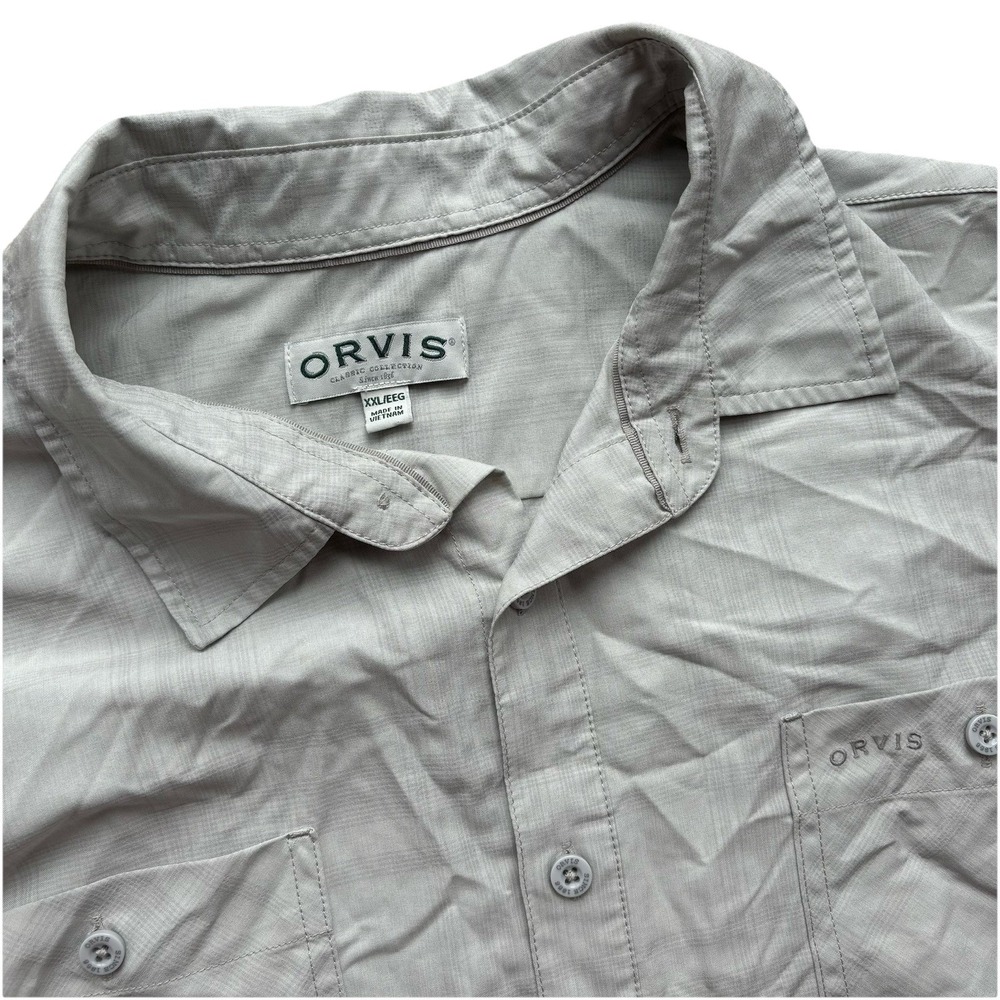 ORVIS Mens Size XXL 2X Gray Plaid Short Sleeve Poly Button Shirt PERFORMANCE
